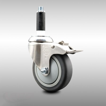 Service Caster 4 Inch 316SS Thermoplastic Rubber Swivel 3/4 Inch Stem Caster Lock Brake SCC SCC-SS316TTLEX20S414-TPRB-34